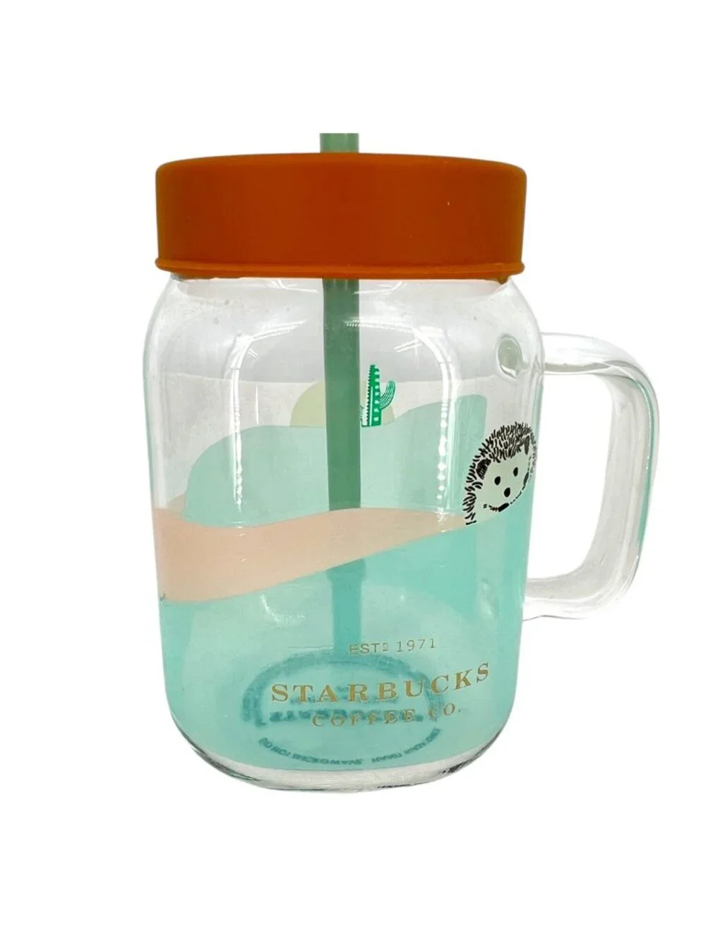 Starbucks Hedgehog Hill 16oz Glass Mason Jar Tumbler With Handle